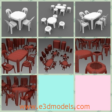 3d model the collection of furnitures - This is a 3d model of the collection of furniturew in the painted color.The model is presented by pairs and there are so many of them in the garden.