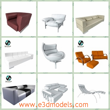 3d model the collection of sofa - This is a 3d model of the collectiong of sofa,which are mostly made of leather materials and the shapes are cute and modern.