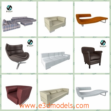 3d model the collection of sofas - This is a 3d model of the collection of sofas,which are suitable for high detailed interior visualisations.