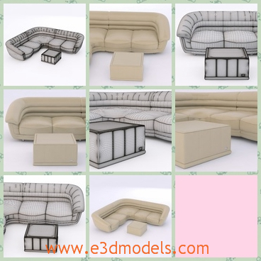 3d model the corner sofa - This is a 3d model of the corner sofa,which is placed in the corner of the living room,and there is a footstool in the front of the couch.
