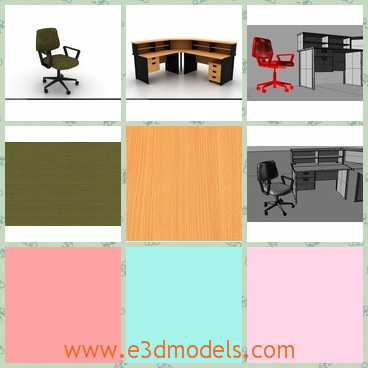 3d model the desk and the chair in the office - This is a 3d model of a desk and a chair in the office,which is providing the maps and other information.