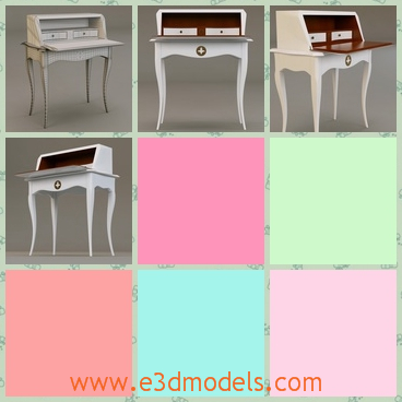 3d model the desk looks like a piano - This is a 3d model of the desk lools like a piano,which is white and pretty.The desk is covered with a head on the top.