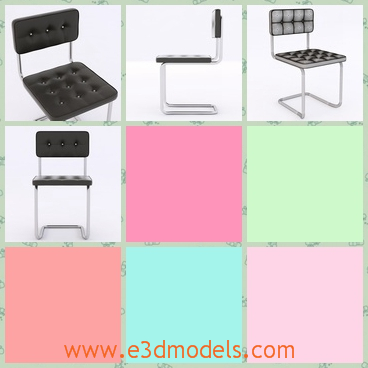 3d model the dining chair with black cover - This is a 3d model of the dining chair with black cover,which is thin but stable.The model is hold by a curved leg underneath.