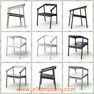 3d model the dining chair with the square surface - This is a 3d model of the dining chair withe square surface,which is an armchair wiht two arms on each side.The model comes with 2 kinds of colors,the white one and the black one.