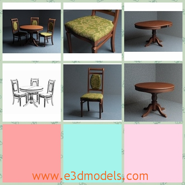 3d model the dining table and the chair - This is a 3d model of the dining table and chair,which is made in wood and the shapes are outdated.
