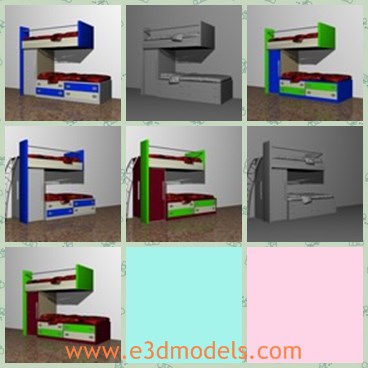3d model the double beds - This is a 3d model of the double beds,which is made in blue and green.The model is made with good quality.