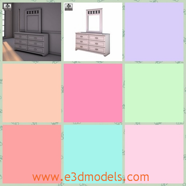3d model the dresser with a mirror - This is a 3d model of the wood product-the dresser with a mirror and the lighting setup is not included to the model.