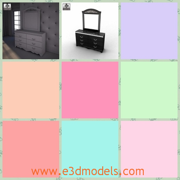 3d model the dresser with a mirror - This is a 3d model of the dresser with a mirror,which is black and made in ance with the proportions and sizes of real furniture.