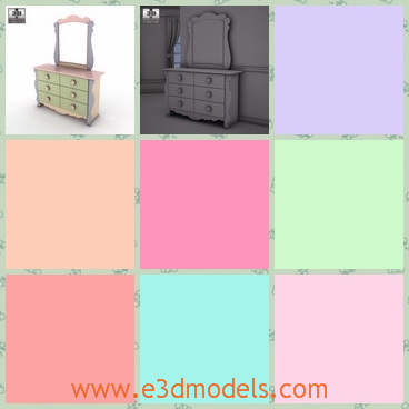 3d model the dresser with a mirror - This is a 3d model of the dresser with a mirror,which is made of wood and the dresser is popular amongst the young people.