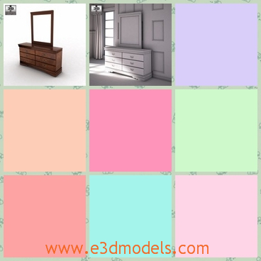 3d model the dresser with a mirror - This is a 3d model of the dresser with a mirror,which is placed besides the bed and the mirror is clean and tidy.