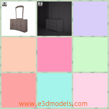 3d model the dresser with a mirror - This is a 3d model about the dresser in the bedroom,which has a mirror with it.The model is made in special materials.
