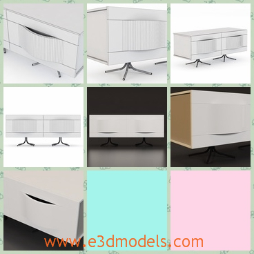 3d model the dressers beside the bed - This is a 3d model of the dresser besides the bed,which is low and has two drawers with it.The model has the special feet.