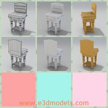 3d model the French chair - This is a 3d model of the French chair,which looks great and charming.Two materials, one for wooden parts and one for metal ones. These materials may require rebuilding when imported in an application other than Blender.
