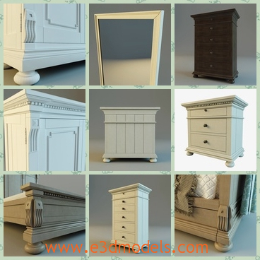 3d model the furniture in the bedroom - This is a 3d model of the furniture in the bedroom,which are modern and charming.They are the chest,the mirror,the table and the wardrobe.