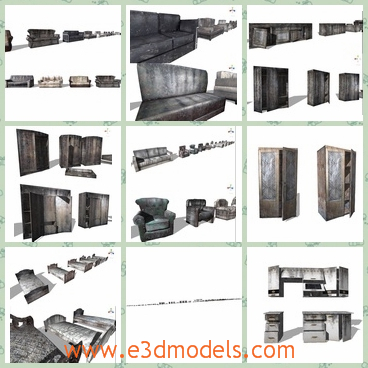 3d model the furniture in the house - This is a 3d model of the furniture in the house,which are made in wood and there are chairs,the bed,the sofa,the table and the cabinet in the house.