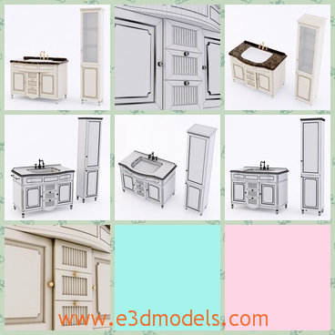 3d model the furniture of a home - This is a 3d model of the furniture of a home,which include the cabinet,the chest,and the bookcase.The sink in the bathroom is modern.