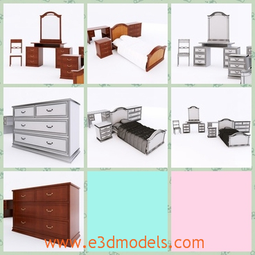 3d model the furnitures - This is a 3d model of the furniture in the bedroom,which is modern and special.The mirror is shining in the room.