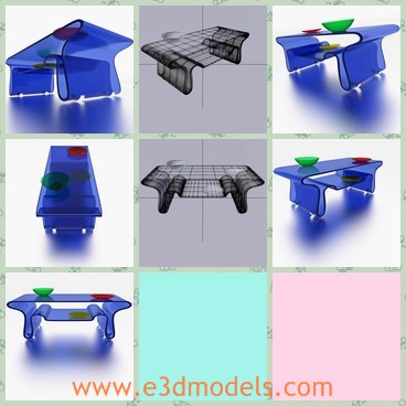 3d model the glass table - This is a 3d model of the galss table in the room,which is blue and modern.The model is the contemporary furniture in the room.