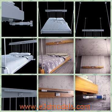 3d model the hanging bed - This is a 3d model of the hanging bed,which is singel and made in high quality.The model is provided with pillows.