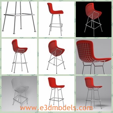 3d model the high chair - This is a 3d model of the high chair,which is modern and made in details.The chair has four long legs and the back and seat is red.
