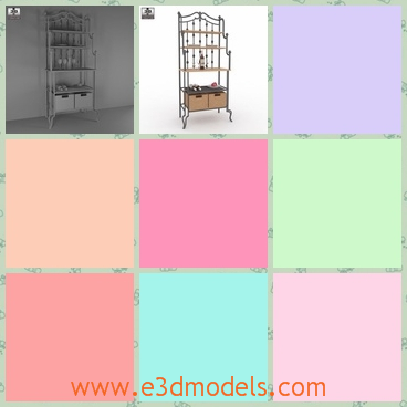 3d model the iron shelf with drawers - This is a 3d model of the iron shelf with drawers,which is holding something right now.