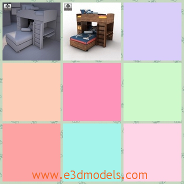 3d model the loft bed for the boy - This is a 3d model of the loft bed for the boy,which is different from others and there is a ladder on the right side and the desk is on the right top of it.