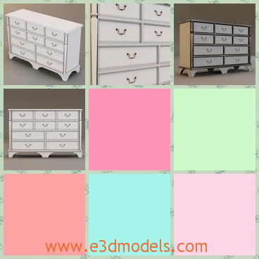 3d model the long chest - This is a 3d model of the long chest in the living room,which has many drawers with it and the model is white and useful.