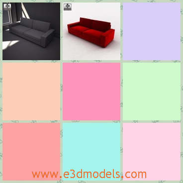 3d model the long sofa in red - This is a 3d model of the long sofa in red,which has three seats with it.The model is outstanding in the room.