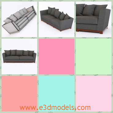 3d model the long sofa in the office - This is a 3d model of the long sofa in the office,which is gray and scattered with several pillows on it.