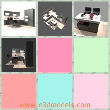3d model the modern kitchen - This is a 3d model of the modern kitchen,which is created with modern materials.The kitchen is large and arranged orderly.