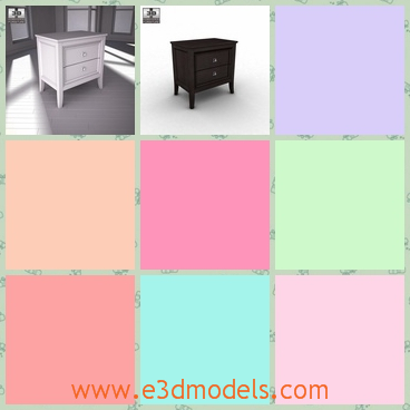 3d model the nightstand with two drawers - This is a 3d model about the nightstand with two drawers,which is made of wood and the model is placed in the bedroom.