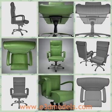3d model the office chair - Th is a 3d model of the office chair,which is swivel and made with leather materials.The chair has the green surface.