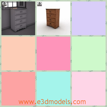 3d model the poster chest - This is a 3d model of the poster chest,which is long and has four drawers with it.The chest is made of wood.