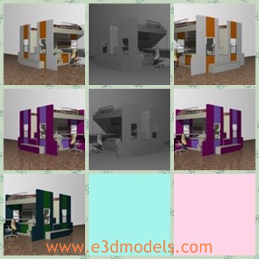 3d model the purple bed - This is a 3d model of the purpe bed,which is modern and popular for kids.The model is made in pairs.