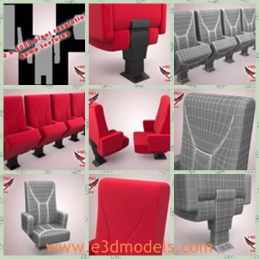 3d model the red and soft seat - This is a 3d model of the red and soft seat,which is the cinema seat.