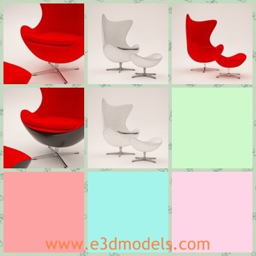3d model the red chair - This is a 3dmodel of the red chair,which is in the egg shape.The chair is made with short legs and thick back.
