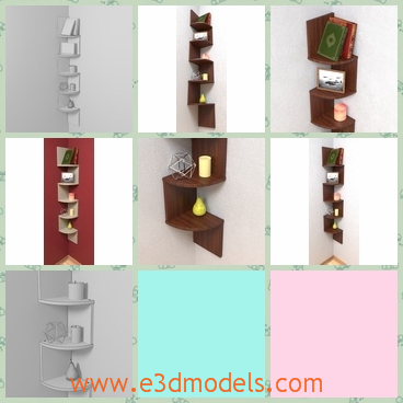 3d model the shelf in the corner of the wall - This is a 3d model of the shelf in the corner of the wall,which is special and outstanding.The shelf can be used as the display in the room.