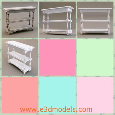 3d model the shelf with three layers - This is a 3d model of the shelf with three layers,which is white and narrow.The model is linked by four thin legs.