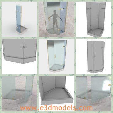 3d model the shower with a glass door - This is a 3d model of the shower with a glass door,which is made by modern designers.The room is big and clean to use.