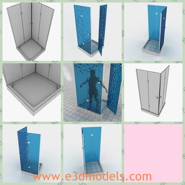 3d model the shower with blue door - This is a 3d model of the shower with blue door,which is fully textured using high resolution material and is rendered by using V-ray.