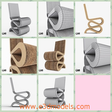 3d model the side chair - This is a 3d model of the side chair,which is wiggled and it is the most modern style till now.The chair is created by the O.Gehry,who is known for his use of unusual materials.