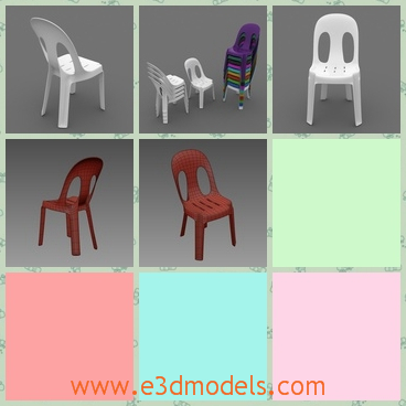 3d model the side chair with a back - This is a 3d model of the side chair with a back,which is supported by four legs and the materials of the chair is plastic.