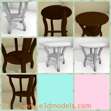3d model the side table with dark color - This is a 3d model of the side table with dark color,which is made of wooden materials.The model is round and fit for the living room.