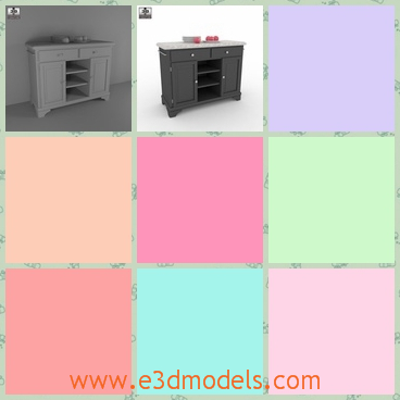 3d  model the sideboard with drawers - This is a 3d modle of the sideboard with drawers,which is spacious and stable.The model is placed in the corner of the room.