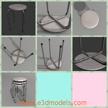 3d model the simple stool with four legs - This is a 3d model of the simple stool with four legs,which is white and simple.The furniture is common in our life.
