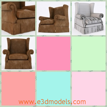3d model the single armchair - This is a 3d model of the armchair,which is single and has a wingback with it.The furniture is placed in the living room.