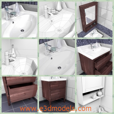 3d model the sink in the bathroom - This is a 3d model of the sink in the bathroom,which is modern and pretty.The model is made with a mirror.