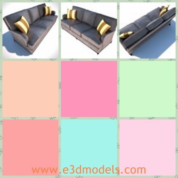 3d model the sofa - This is a 3d model of the sofa,which is the leather couch with pillows on it.The sofa is long and soft.