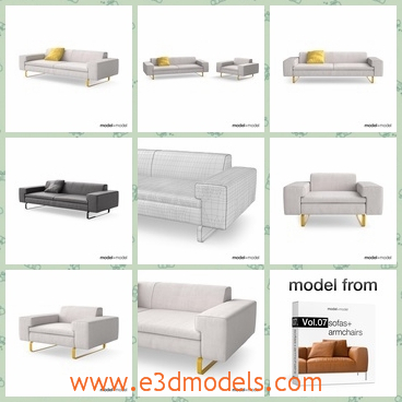 3d model the sofa and the armchair - This is a 3d model of the sofa and the armchair,which are made of leather materials and the model is made with attention to details.