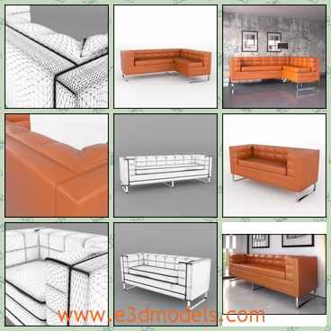 3d model the sofa in the living room - THis is a 3d model of the sofa in the living room,which is made with leather materials.The model is modern.